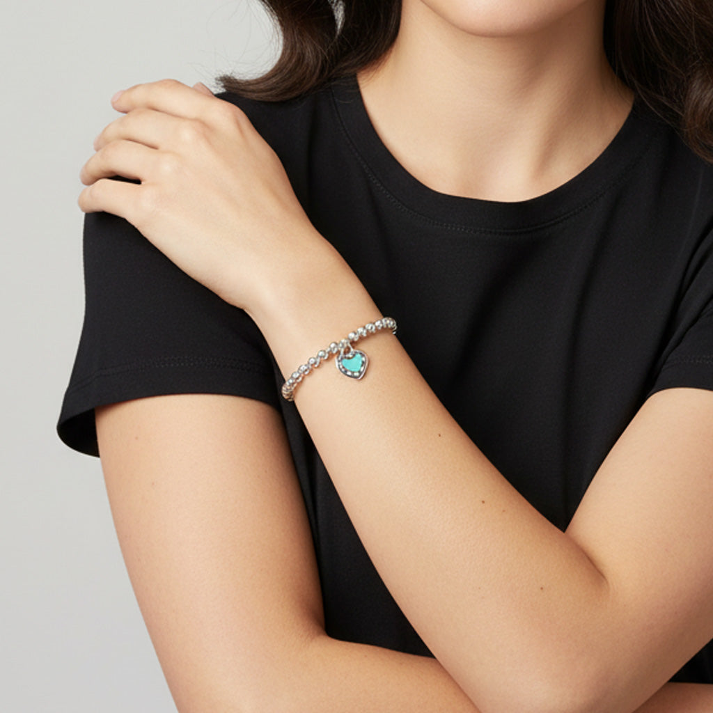 Tiffany Blue Heart Tag Bead Bracelet