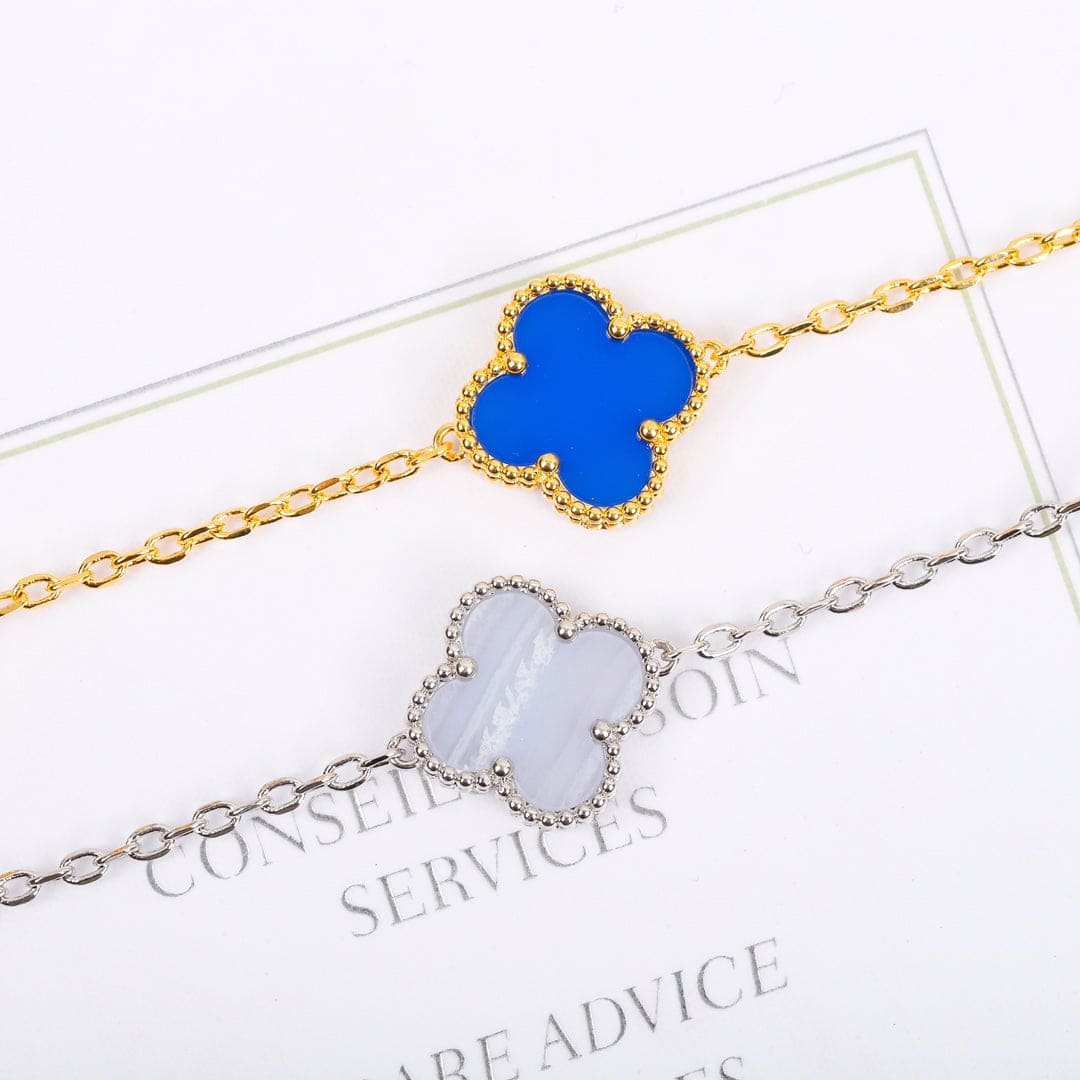 Van Cleef & Arpels Vintage Alhambra Blue Agate 10 Motifs Necklace
