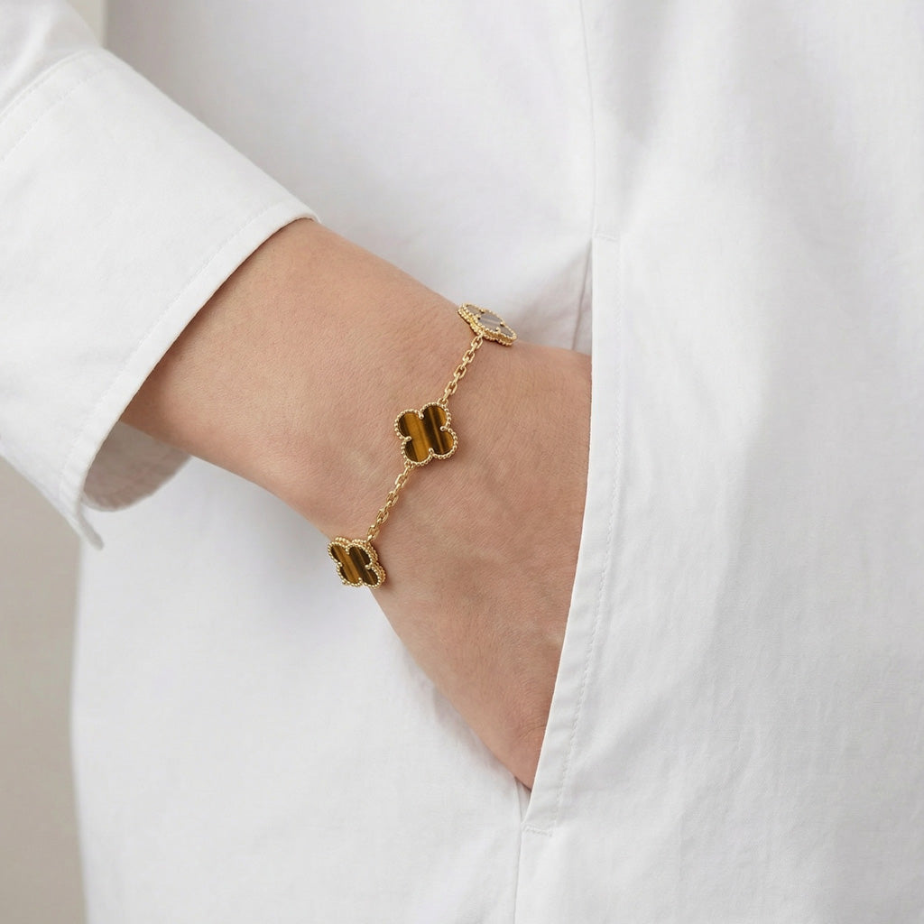 Van Cleef & Arpels Vintage Alhambra Five Motifs Tiger Eye Bracelet