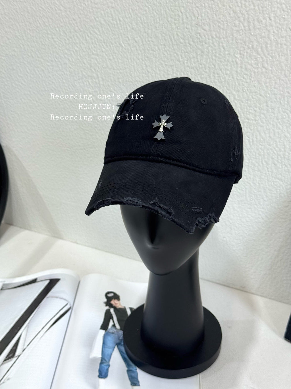 Chrome Hearts Distressed Black Baseball Cap