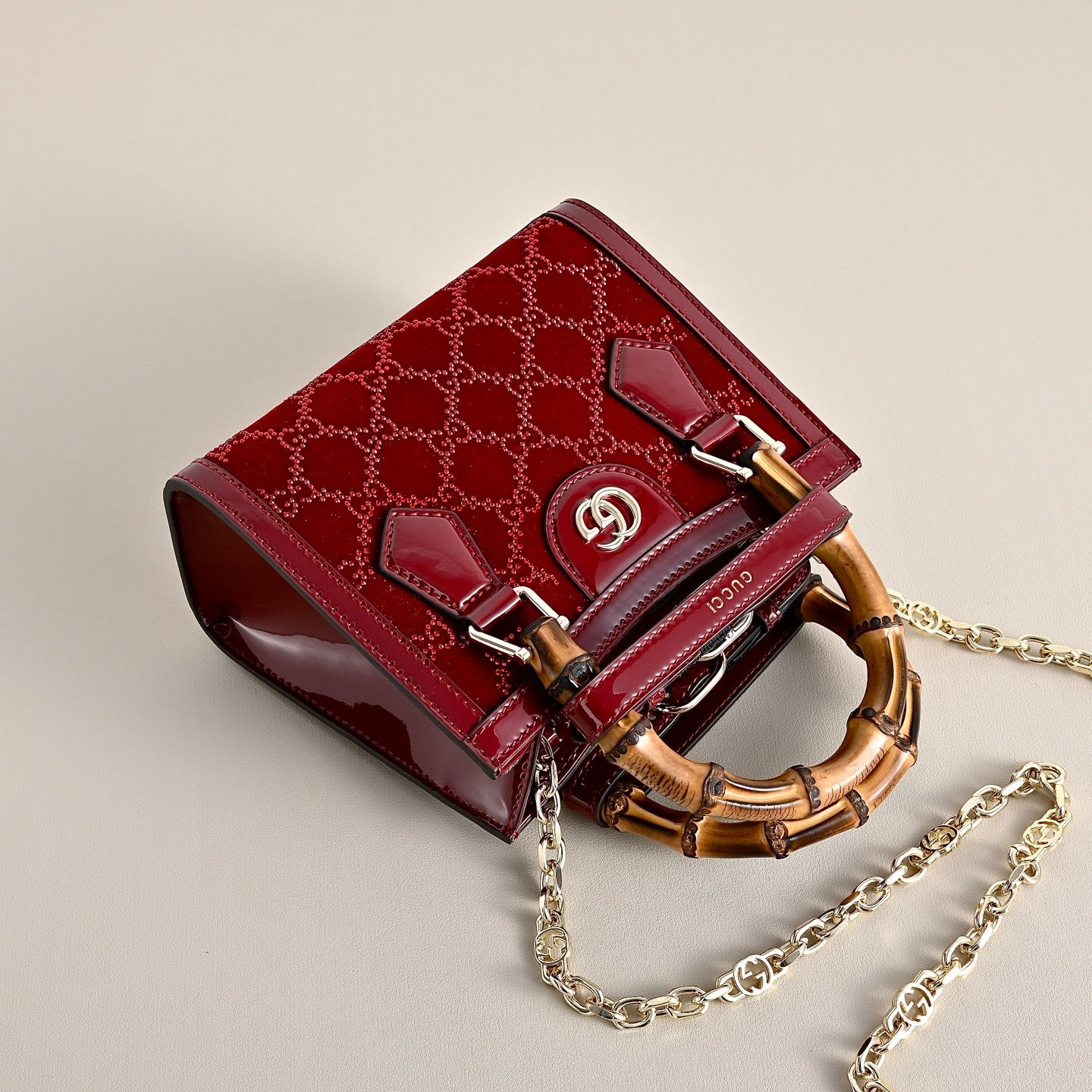 Gucci Diana Crystal Bamboo Top Handle Bag-675800